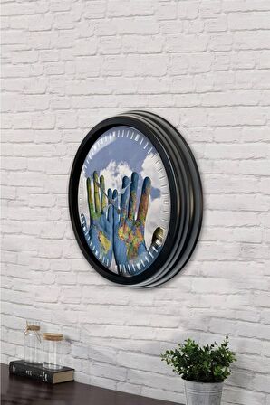 40 Cm Siyah Metal Dünya Barışı Duvar Saati