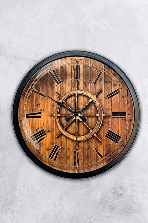 40 Cm Siyah Metal Dümen Duvar Saati