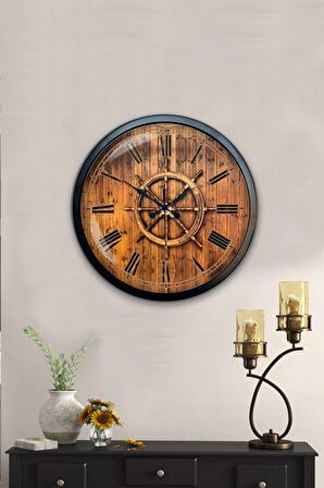 40 Cm Siyah Metal Dümen Duvar Saati