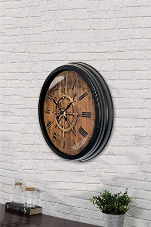 40 Cm Siyah Metal Dümen Duvar Saati