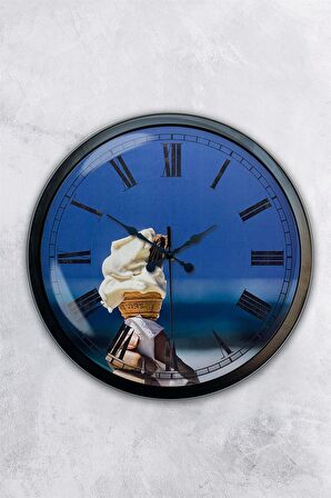 40 Cm Siyah Metal Dondurma Duvar Saati