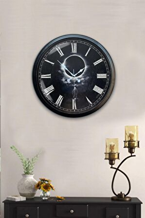40 Cm Siyah Metal Dolunay Duvar Saati