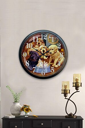 40 Cm Siyah Metal Dogs Duvar Saati