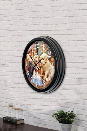 40 Cm Siyah Metal Dogs Duvar Saati