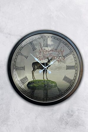 40 Cm Siyah Metal Doğal Yaşam Duvar Saati