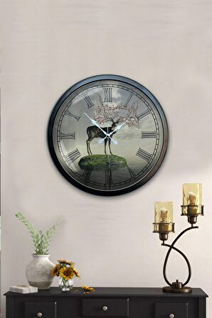 40 Cm Siyah Metal Doğal Yaşam Duvar Saati