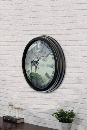 40 Cm Siyah Metal Doğal Yaşam Duvar Saati