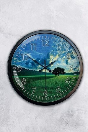 40 Cm Siyah Metal Doğal Yaşam Duvar Saati