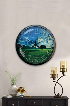 40 Cm Siyah Metal Doğal Yaşam Duvar Saati