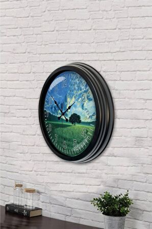 40 Cm Siyah Metal Doğal Yaşam Duvar Saati