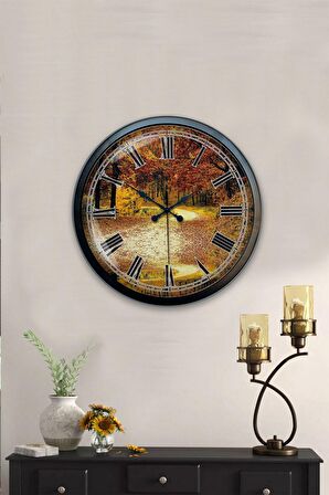 40 Cm Siyah Metal Doğal Yaşam Duvar Saati
