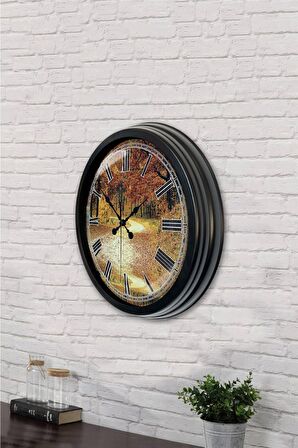 40 Cm Siyah Metal Doğal Yaşam Duvar Saati