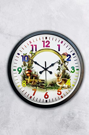 40 Cm Siyah Metal Doğal Yaşam Duvar Saati