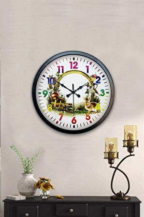 40 Cm Siyah Metal Doğal Yaşam Duvar Saati