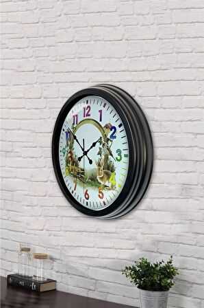 40 Cm Siyah Metal Doğal Yaşam Duvar Saati