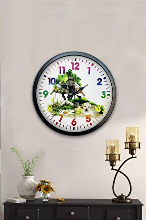 40 Cm Siyah Metal Doğal Yaşam Duvar Saati