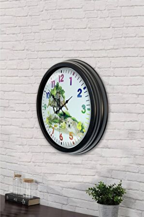 40 Cm Siyah Metal Doğal Yaşam Duvar Saati