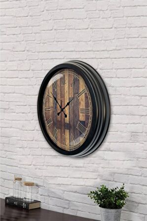 40 Cm Siyah Metal Doğal Duvar Saati