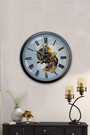 40 Cm Siyah Metal Doğa Serüveni Duvar Saati