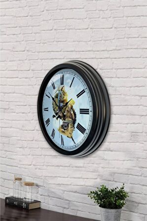 40 Cm Siyah Metal Doğa Serüveni Duvar Saati
