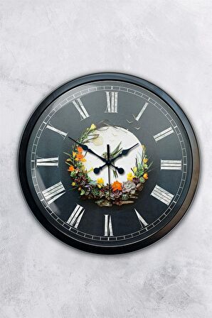 40 Cm Siyah Metal Doğa Duvar Saati