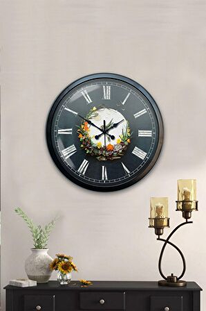 40 Cm Siyah Metal Doğa Duvar Saati
