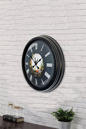40 Cm Siyah Metal Doğa Duvar Saati