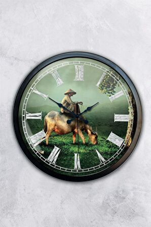 40 Cm Siyah Metal Doğa Duvar Saati