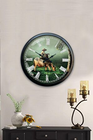 40 Cm Siyah Metal Doğa Duvar Saati