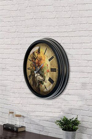 40 Cm Siyah Metal Doğa Duvar Saati
