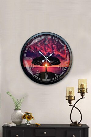 40 Cm Siyah Metal Doğa Duvar Saati