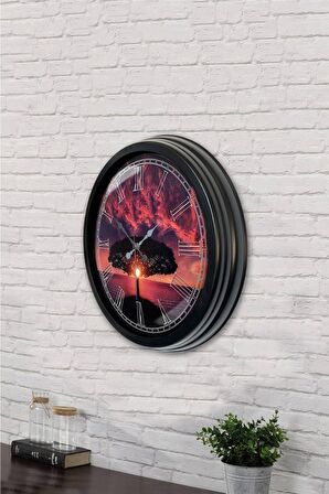 40 Cm Siyah Metal Doğa Duvar Saati