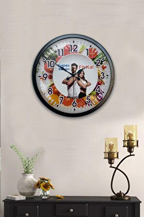 40 Cm Siyah Metal Diyetisyen Duvar Saati