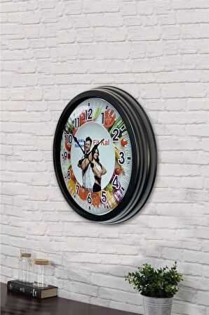 40 Cm Siyah Metal Diyetisyen Duvar Saati
