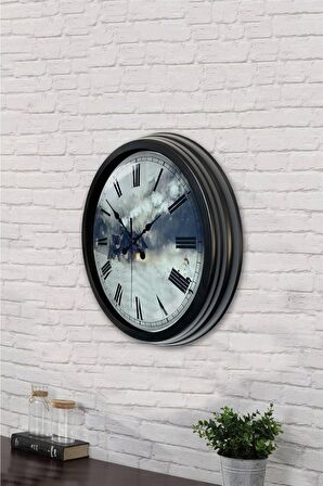 40 Cm Siyah Metal Diyar Duvar Saati
