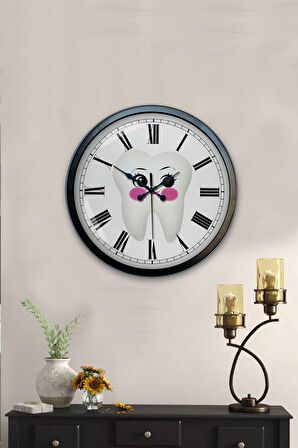 40 Cm Siyah Metal Dişçi Duvar Saati