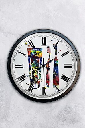 40 Cm Siyah Metal Diş Fırça Duvar Saati