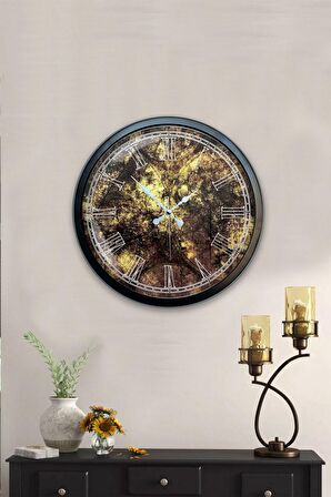 40 Cm Siyah Metal Desenli Duvar Saati