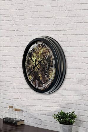 40 Cm Siyah Metal Desenli Duvar Saati