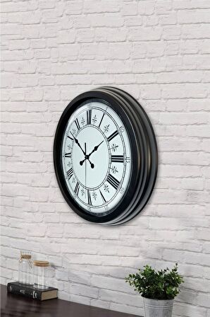40 Cm Siyah Metal Desen Duvar Saati