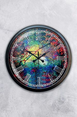 40 Cm Siyah Metal Desen Duvar Saati