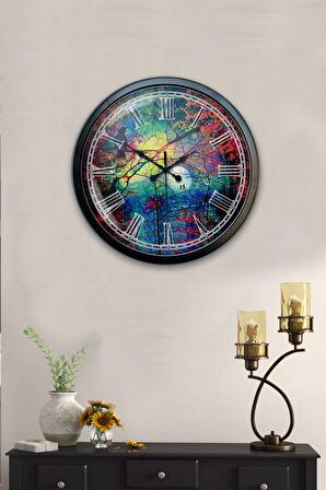 40 Cm Siyah Metal Desen Duvar Saati