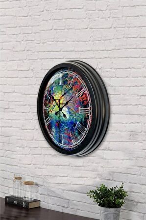40 Cm Siyah Metal Desen Duvar Saati