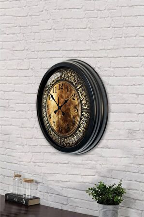 40 Cm Siyah Metal Desen Duvar Saati