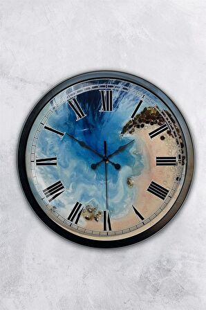 40 Cm Siyah Metal Deniz Duvar Saati