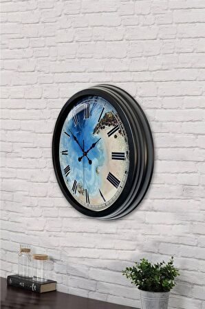 40 Cm Siyah Metal Deniz Duvar Saati