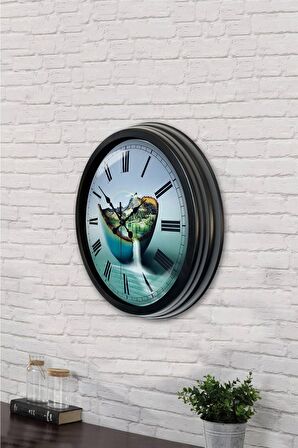 40 Cm Siyah Metal Deniz Duvar Saati