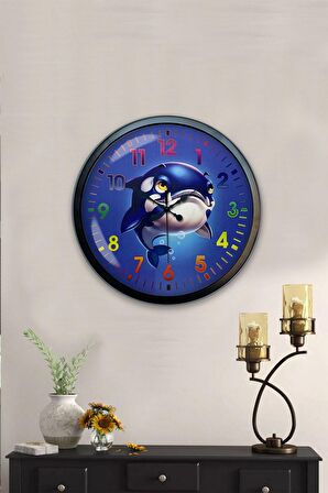 40 Cm Siyah Metal Deniz Çocuk Duvar Saati