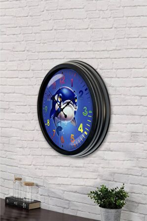 40 Cm Siyah Metal Deniz Çocuk Duvar Saati