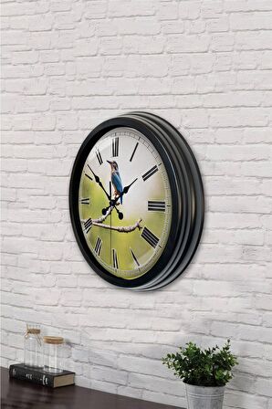 40 Cm Siyah Metal Dalda Kuş Duvar Saati
